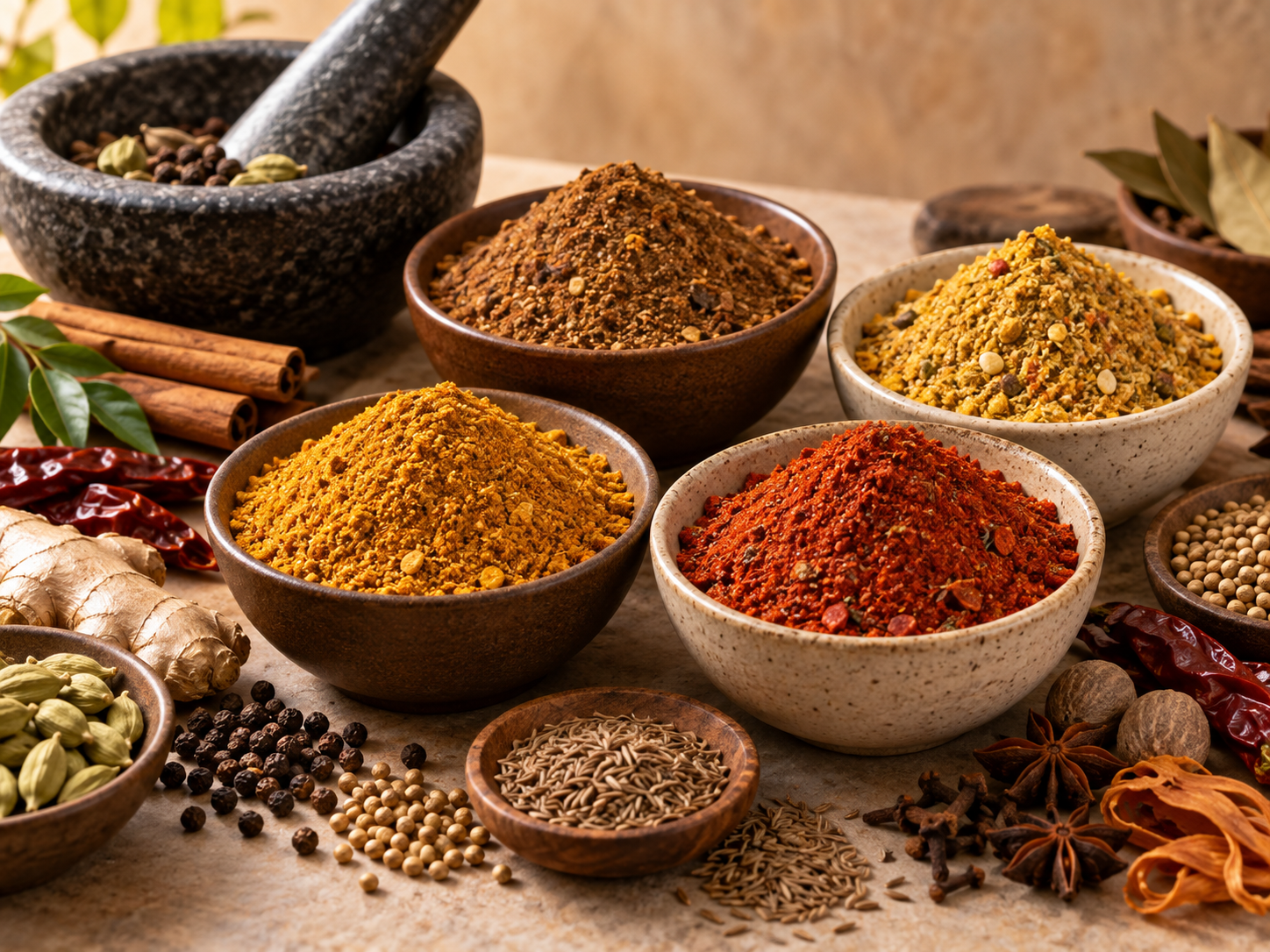 Regional masala spice blends with raw whole spices
