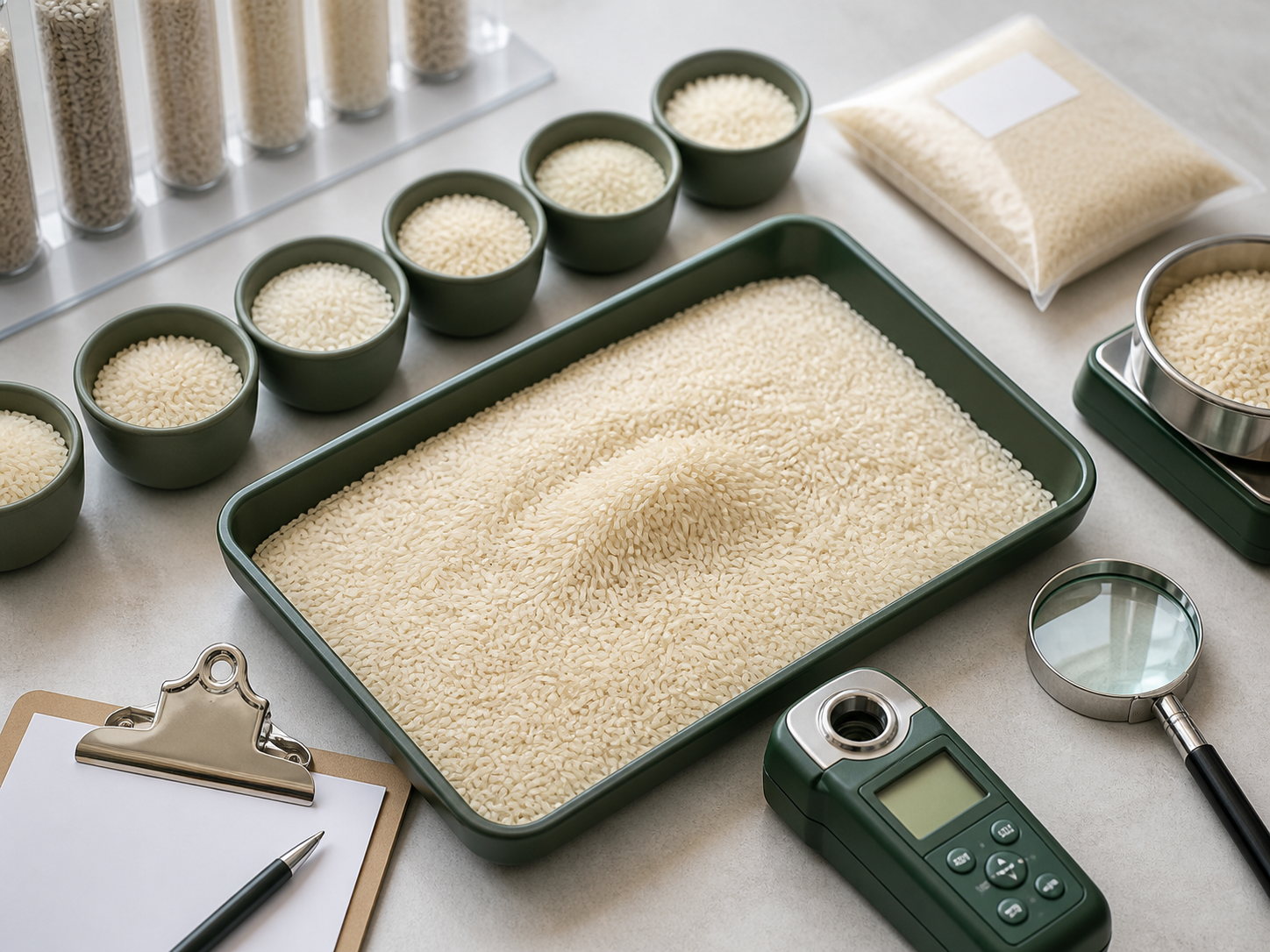 Rice samples and inspection tools for batch-wise quality checks