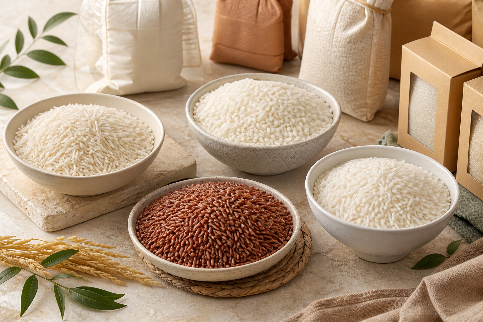 Premium Basmati, Jasmine, Matta and Sona Masoori rice varieties for wholesale distribution